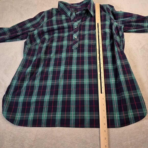 Talbots Tunic Shirt Womens 16W Green Blue Tartan Plaid Sparkle Buttons Preppy - Picture 7 of 15